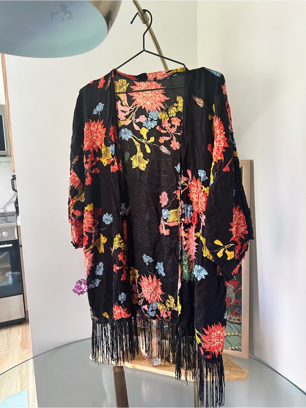 ASOS Black Floral Fringe Swim Coverup